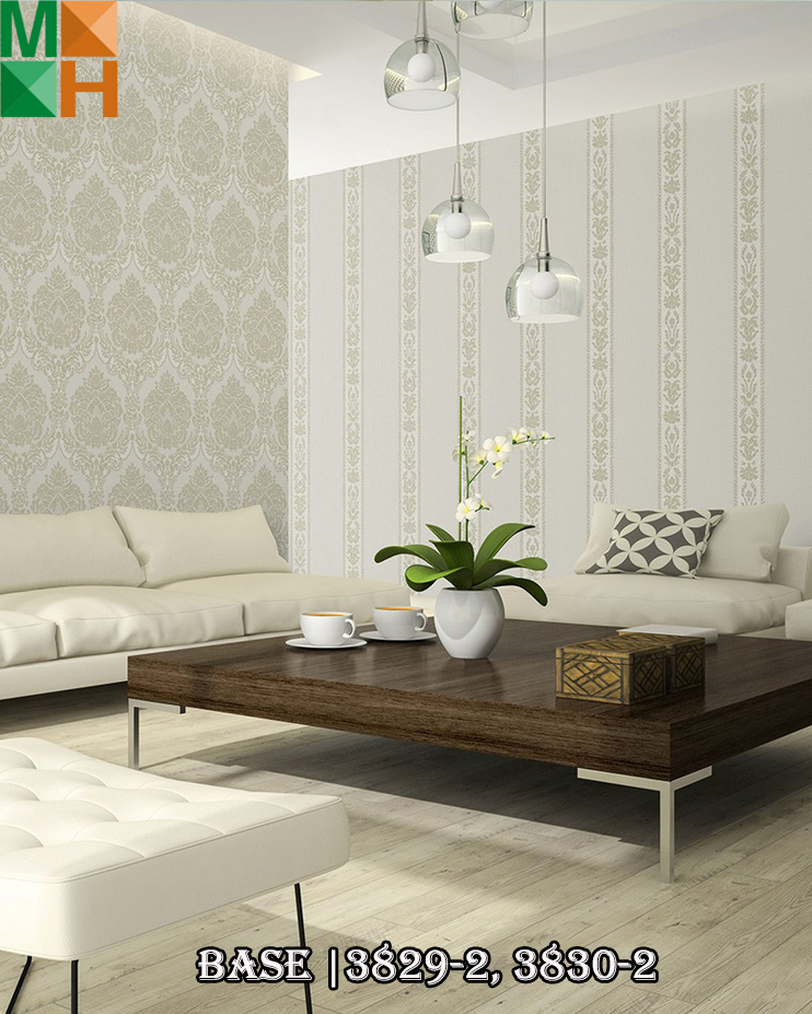  Giấy dán tường cao cấp Hàn Quốc họa tiết tân cổ điển hoa to 3829 màu trắng, vàng, xám